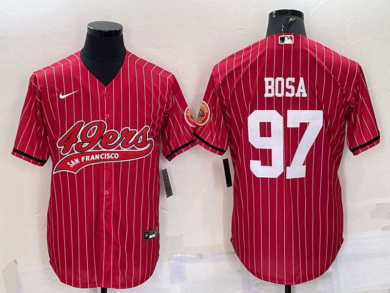 Men San Francisco 49ers 97 Bosa Red stripe 2022 Nike Co branded NFL Jersey